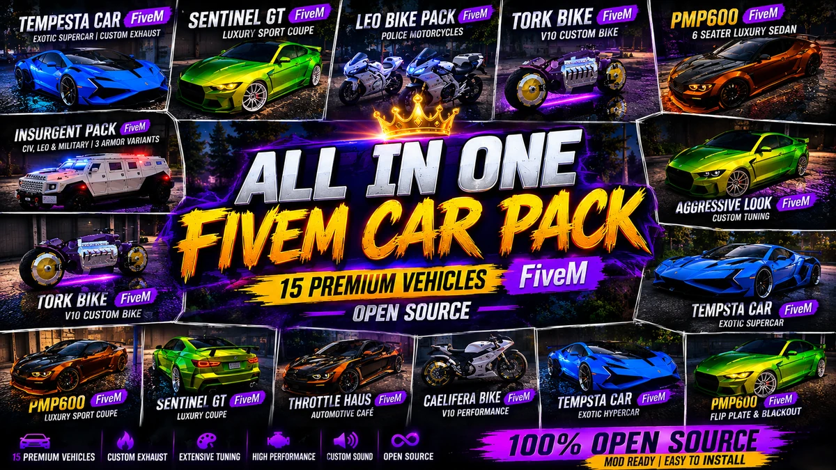 All in One Car Pack FiveM | Complete Vehicle Collection | Open Source